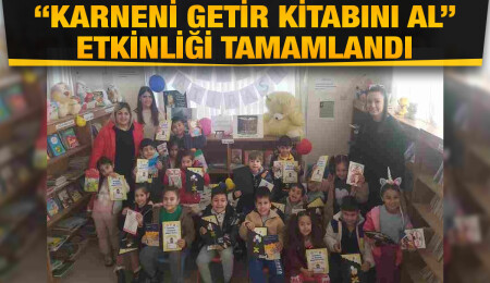Karnesi ile kütüphaneye giden ilk ve ortaokul çocukları hediye kitaplarını aldı