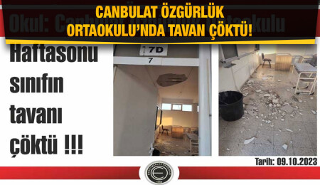 Canbulat Özgürlük Ortaokulu’nda tavan çöktü