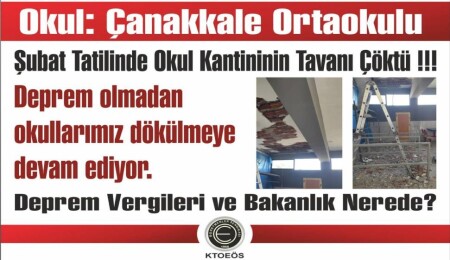 Çanakkale Ortaokulu kantininin tavanı çöktü!