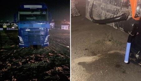 Yola motor yağı dökerek trafiği tehlikeye atan kamyon sürücüsü tespit edildi
