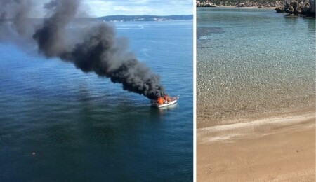 Dipkarpaz'daki yanan yatın enkazı kaldırıldı, sahil temizlendi