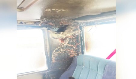 Lefkoşa-Girne ana yolunda bir minibüste yangın çıktı