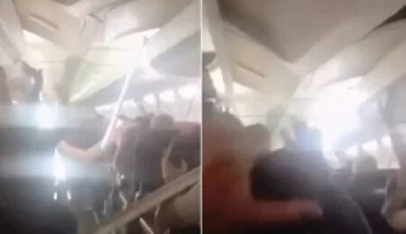 İran uçağında korku dolu anlar: Kabin tavanı çöktü