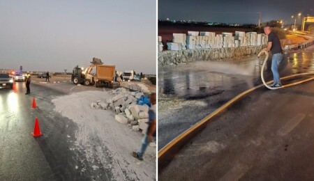 Halkbank Çemberi'nde dökülen gaz beton tuğlalar temizlendi