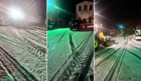 Lapta'da şiddetli dolu yağışı sokakları beyaza bürüdü