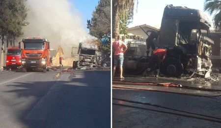 Seyir halindeki balya yüklü TIR'da yangın: Küle döndü