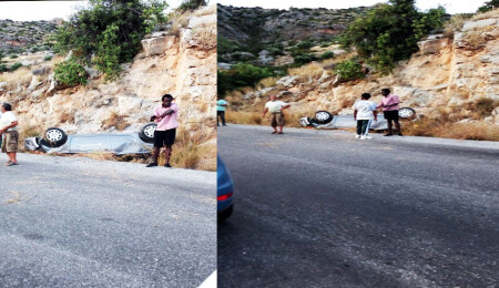 Dağyolu’nda kaza: Araç tavanı üzerinde durabildi