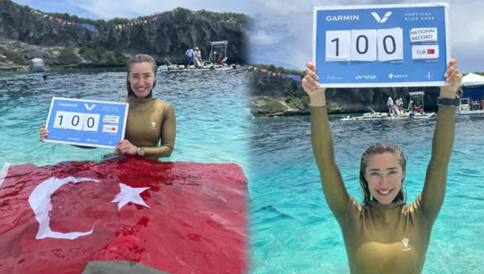 Türkiye'de milli sporcu ve serbest dalış rekortmeni Şahika Ercümen'den "100. yıl" rekoru