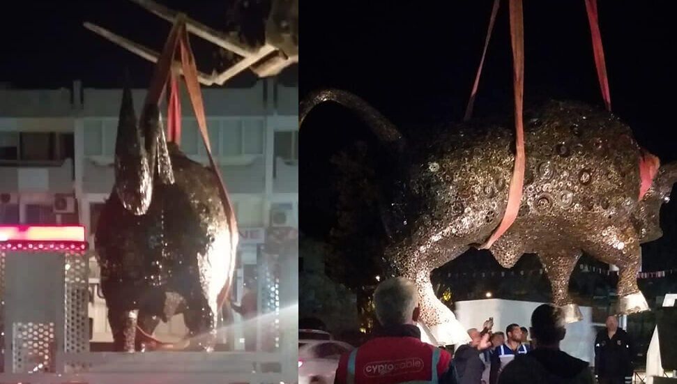 Tartışmalı boğa heykeli kaldırıldı