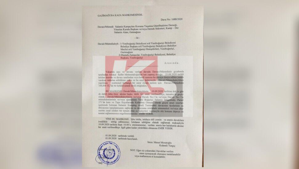 Mahkeme ara emir verdi; Kamp-Der, Salamis Kamping alanına yasal izinli tankerlerle su taşıyabilecek