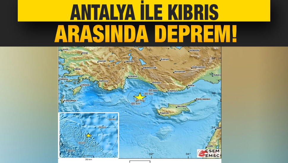 Antalya ile Kıbrıs arasında, denizde 4,8 büyüklüğünde deprem