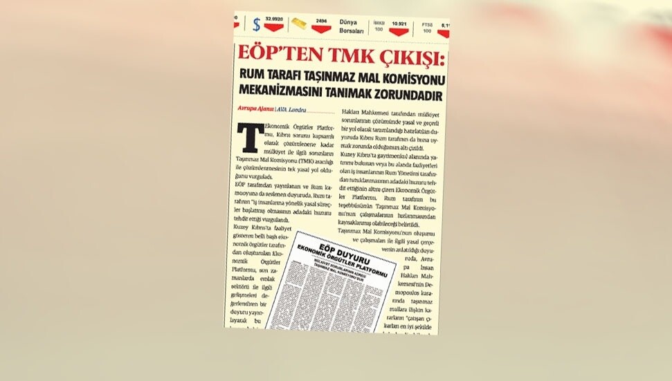 Ekonomik Örgütler Platformu: Mülkiyet sorunu, Rum tarafının tutuklamalarıyla çözülmeyecek