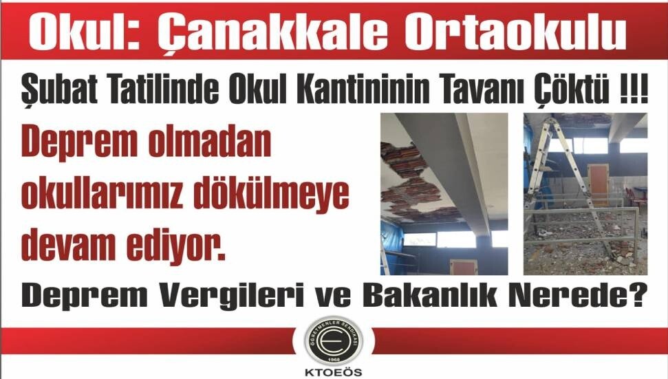 Çanakkale Ortaokulu kantininin tavanı çöktü!