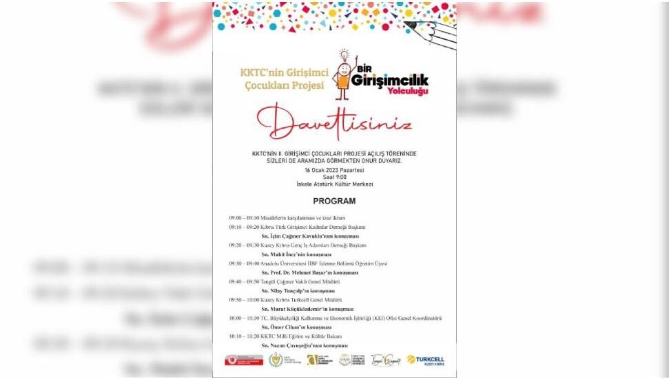 KKTC’nin II. Girişimci Çocukları Projesi açılışı Pazartesi İskele’de yapılıyor