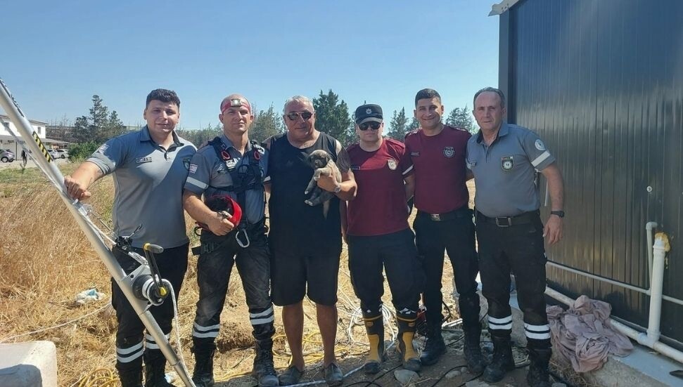 Güzelyurt’ta kuyuda mahsur kalan yavru köpek kurtarıldı
