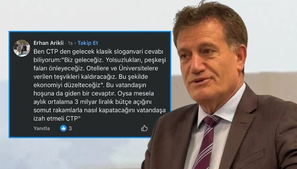 Arıklı'dan sloganvari çözüm söylemi eleştirisi: CTP aylık 3 milyar TL'lik açığı nasıl kapatacağını somut rakamlarla açıklamalı!
