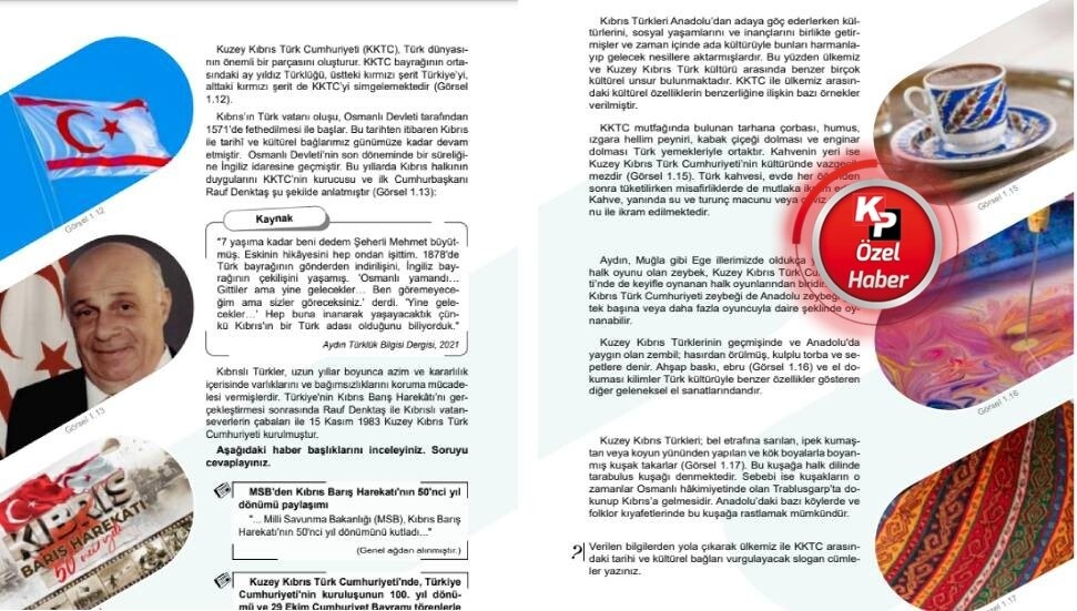 Türkiye’de 5. Sınıf ders kitabında Rauf Denktaş ve KKTC tarihi anlatılıyor