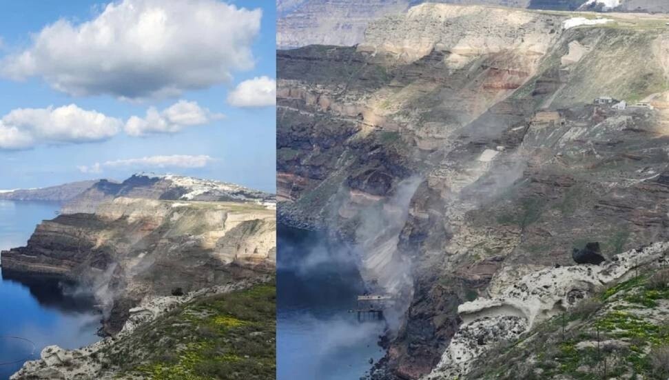 Depremlerin ardından Santorini Adası'nda toprak kaymaları meydana geldi