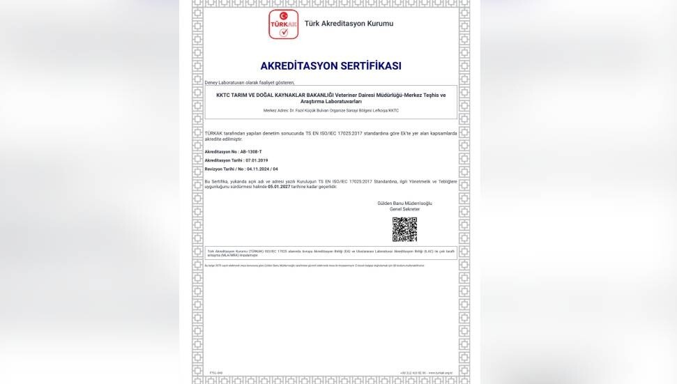 Tarım ve Doğal Kaynaklar Bakanlığı Laboratuvarlarının akreditasyon kapsamı genişletildi