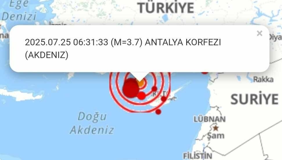 Kıbrıs açıklarında 3.7 büyüklüğünde hafif şiddette deprem