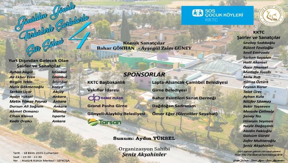 SOS Çocuk Köyleri yararına “Gönülden Gönüle Türkülerle Şarkılarla Şiir Şöleni düzenlenecek