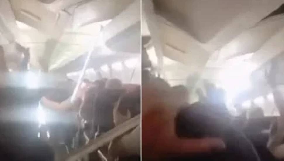 İran uçağında korku dolu anlar: Kabin tavanı çöktü