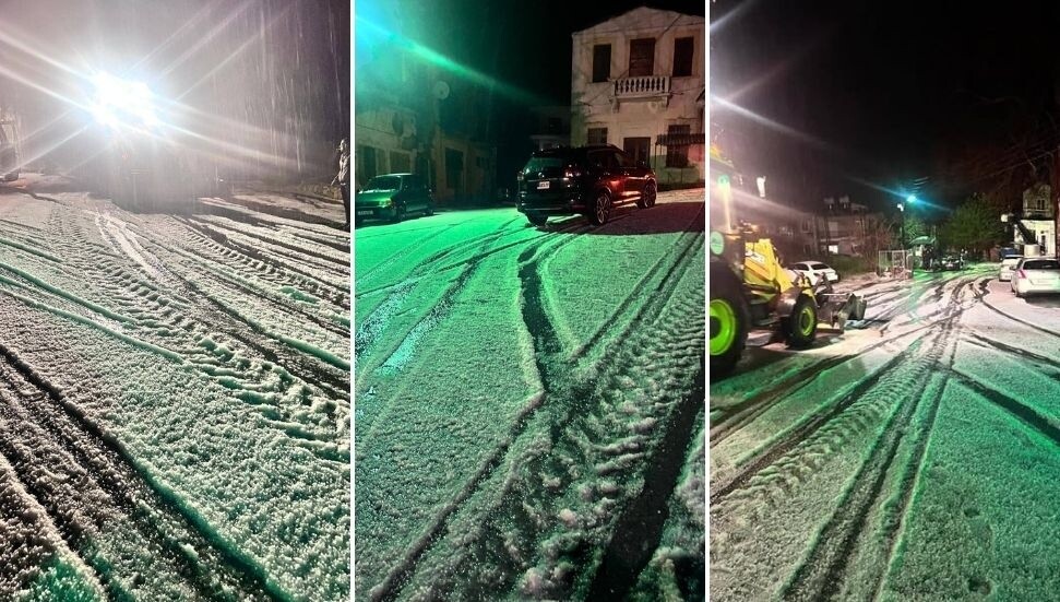 Lapta'da şiddetli dolu yağışı sokakları beyaza bürüdü