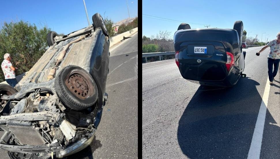 Güzelyurt-Lefkoşa bir araç takla attı: Sürücü kazayı yaralanmadan atlattı
