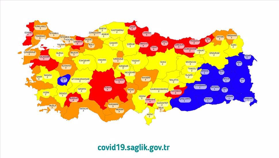 Ο χάρτης κινδύνου της Τουρκίας κοινοποιήθηκε ως κοροναϊός