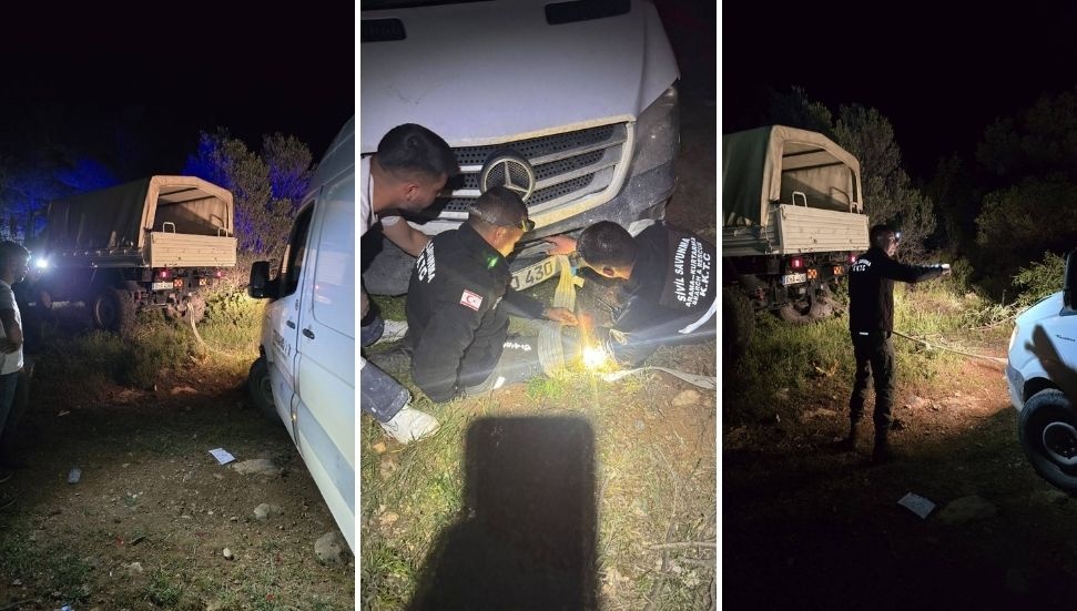 Alevkayası’nda mahsur kalan araç kurtarıldı